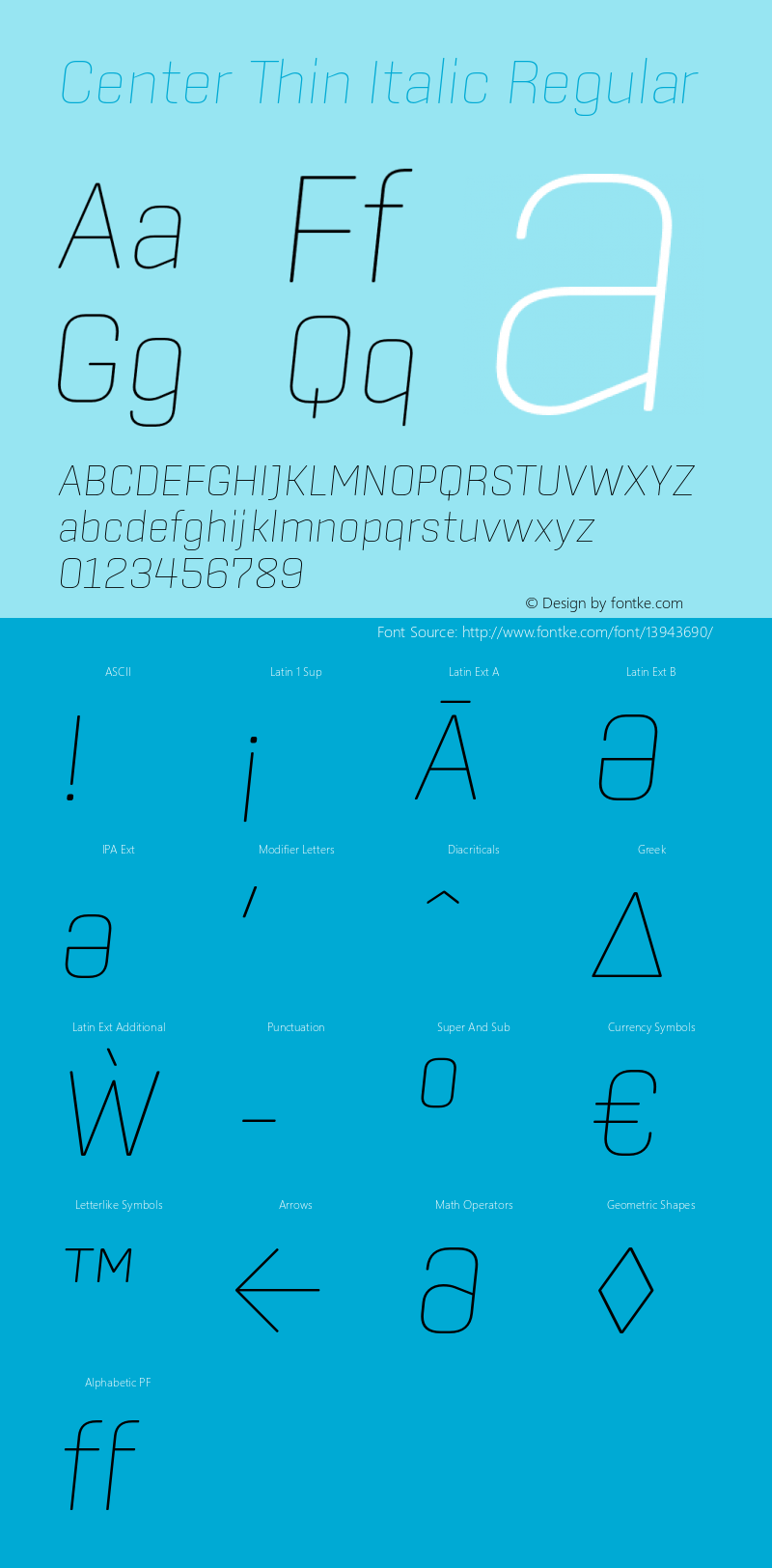 Center Thin Italic Regular Version 1.000 Font Sample
