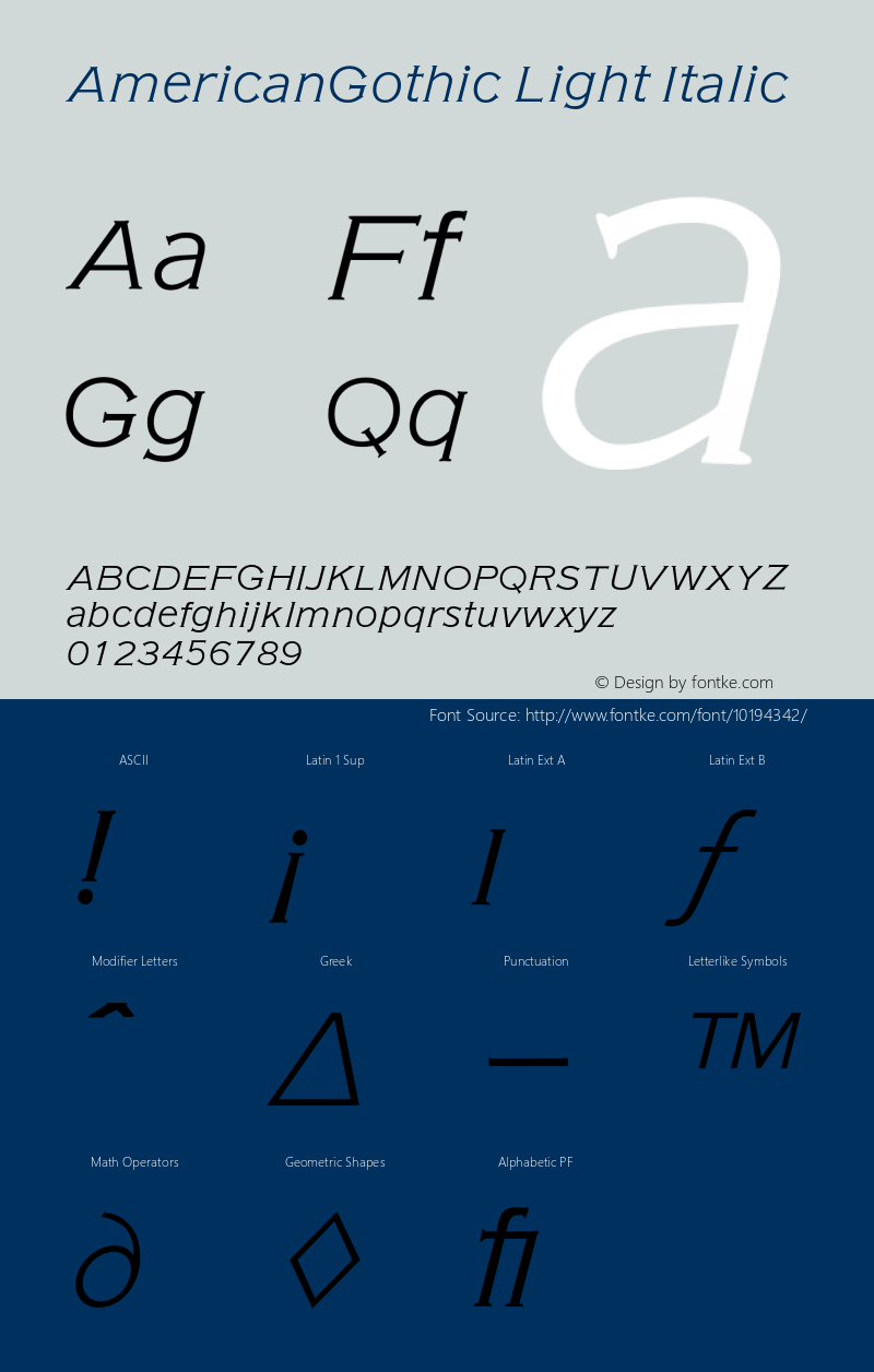 AmericanGothic Light Italic 4.0 Font Sample