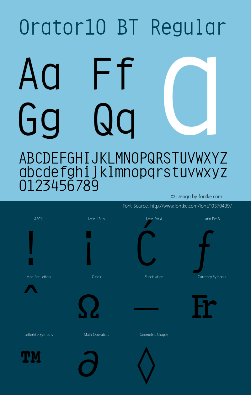 Orator10 BT Regular Version 2.001 mfgpctt 4.4 Font Sample