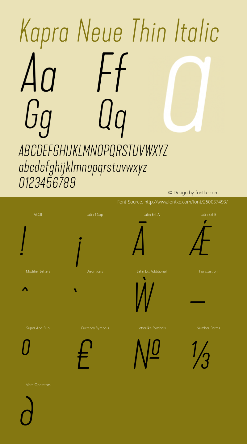 Kapra Neue Thin Italic Version 1.000;PS 001.000;hotconv 1.0.88;makeotf.lib2.5.64775图片样张