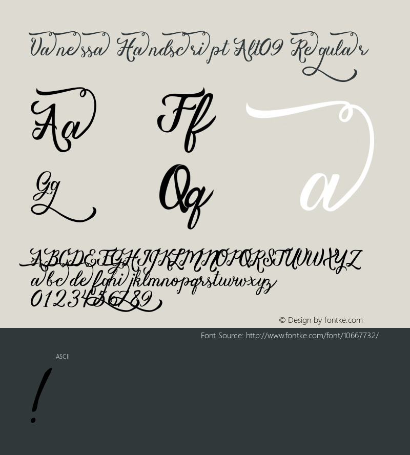 Vanessa Handscript Alt09 Regular Version 1.000 Font Sample