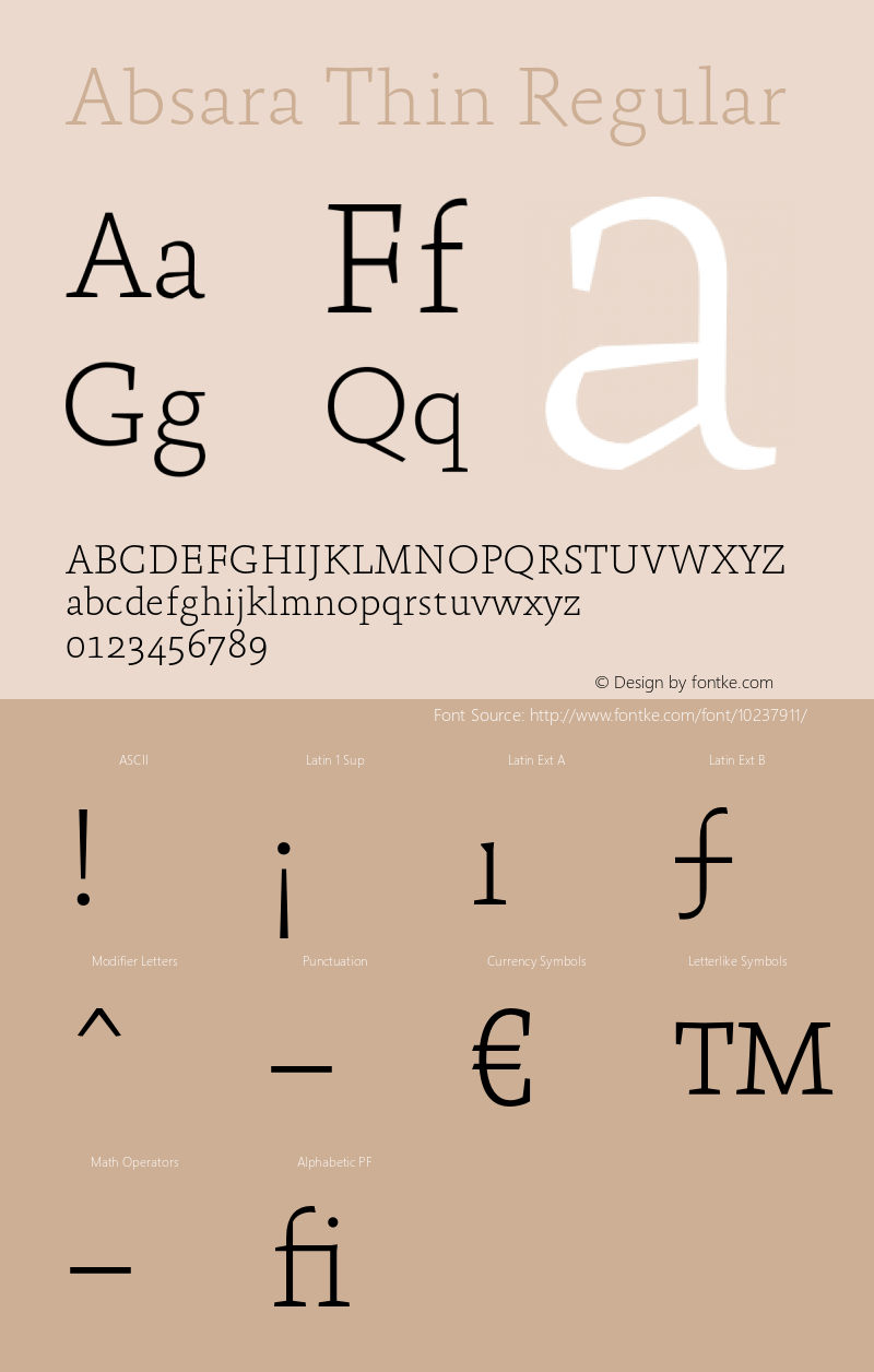 Absara Thin Regular 004.460 Font Sample