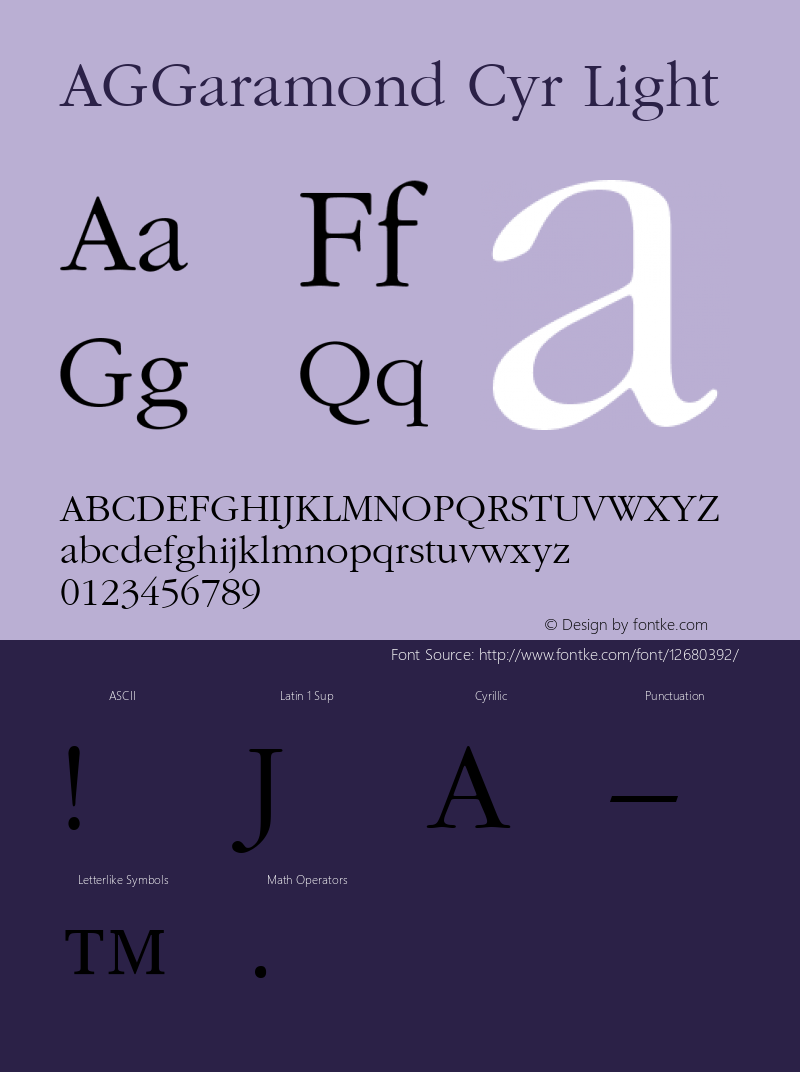 AGGaramond Cyr Light 001.000 Font Sample