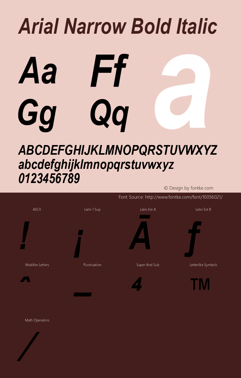 Arial Narrow Bold Italic Version 1.3 (Hewlett-Packard) Font Sample