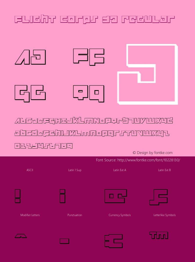 Flight Corps 3D Regular Version 1.0; 2008; initial release Font Sample