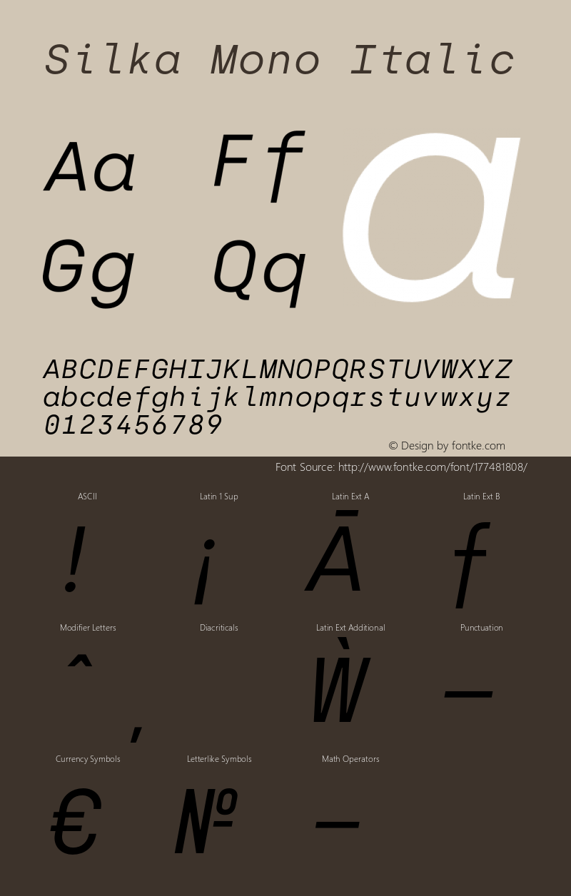 Silka Mono Regular Italic Version 1.000;hotconv 1.0.109;makeotfexe 2.5.65596图片样张