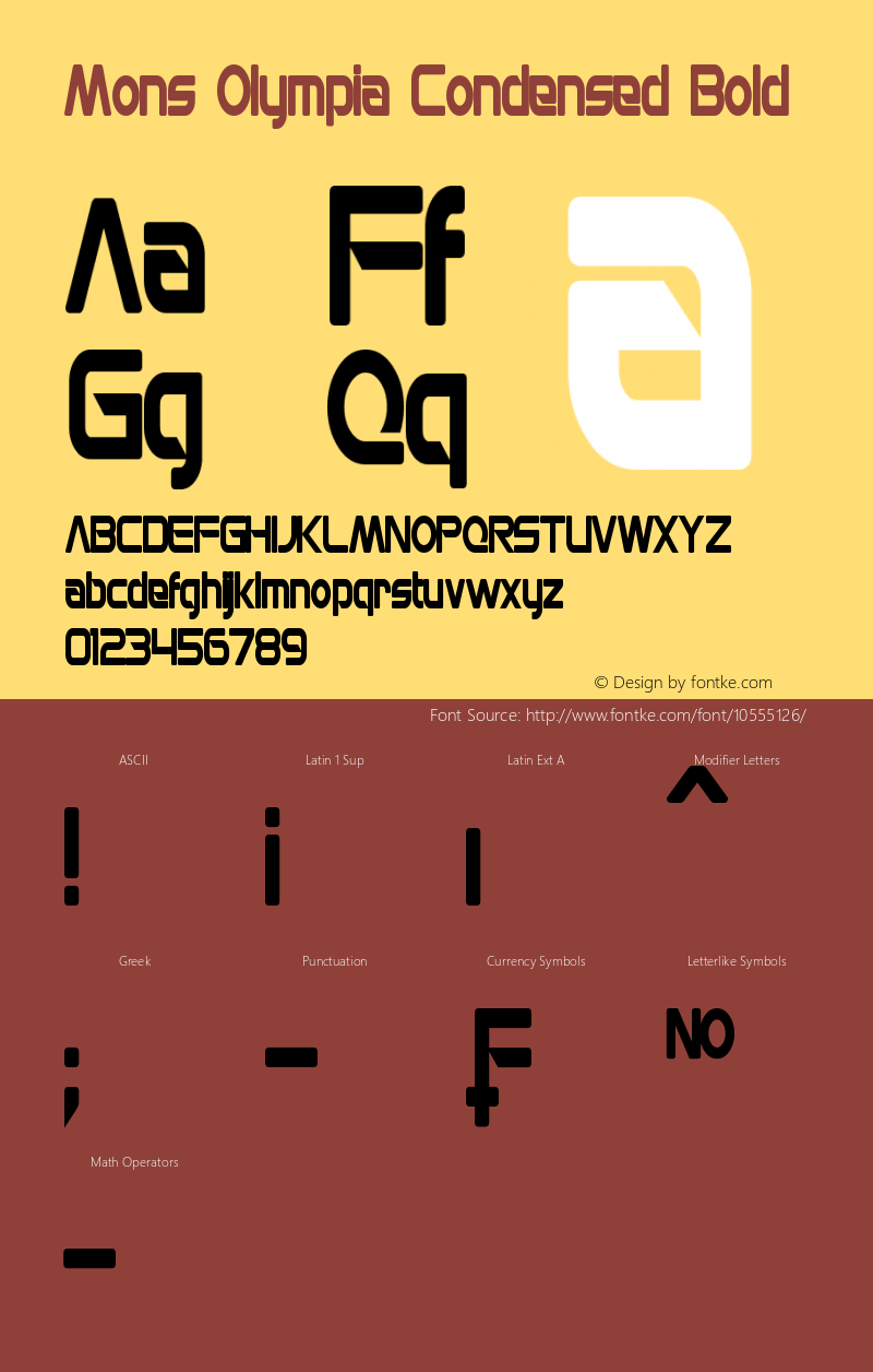 Mons Olympia Condensed Bold Version 1.00 May 8, 2014, initial release Font Sample