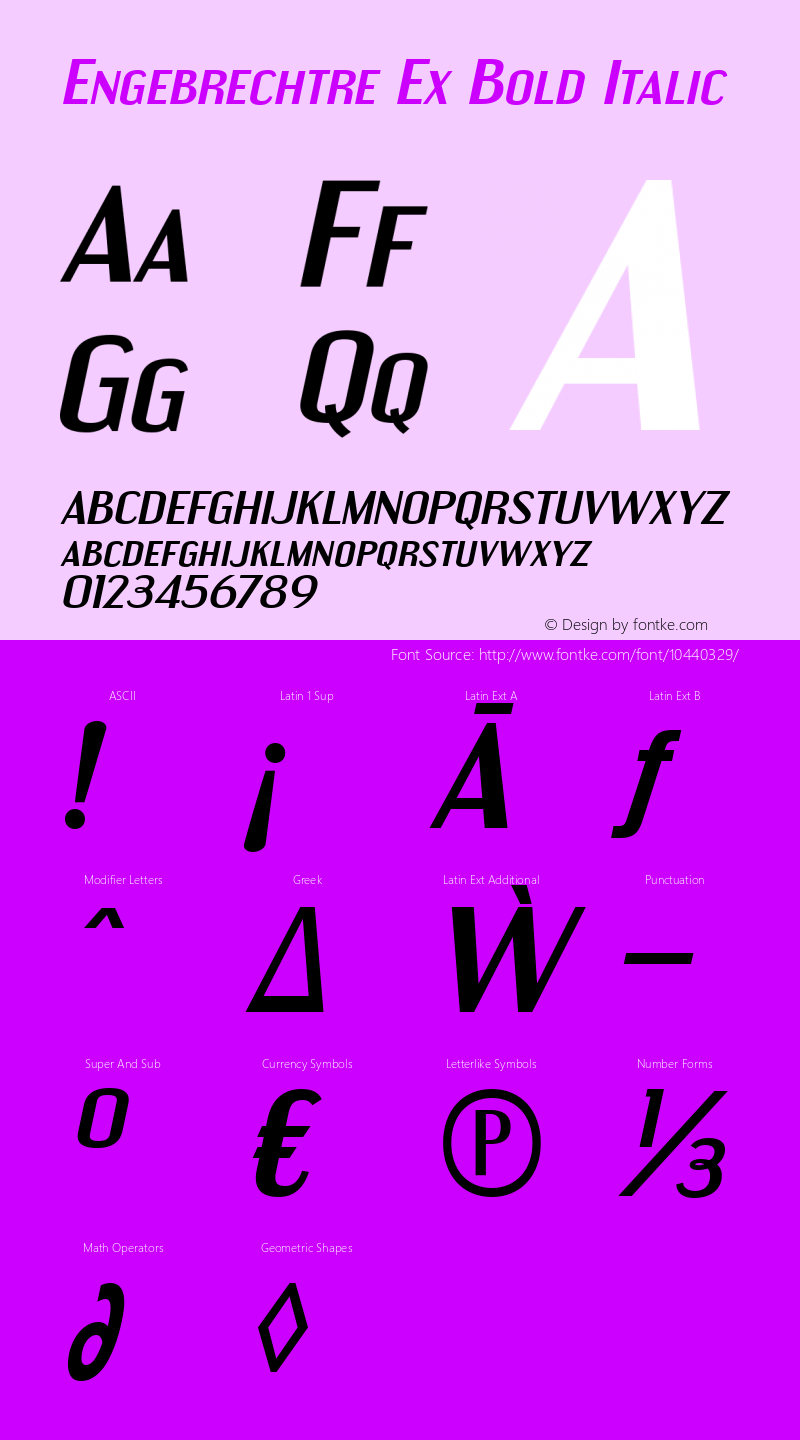 Engebrechtre Ex Bold Italic Version 4.002 Font Sample