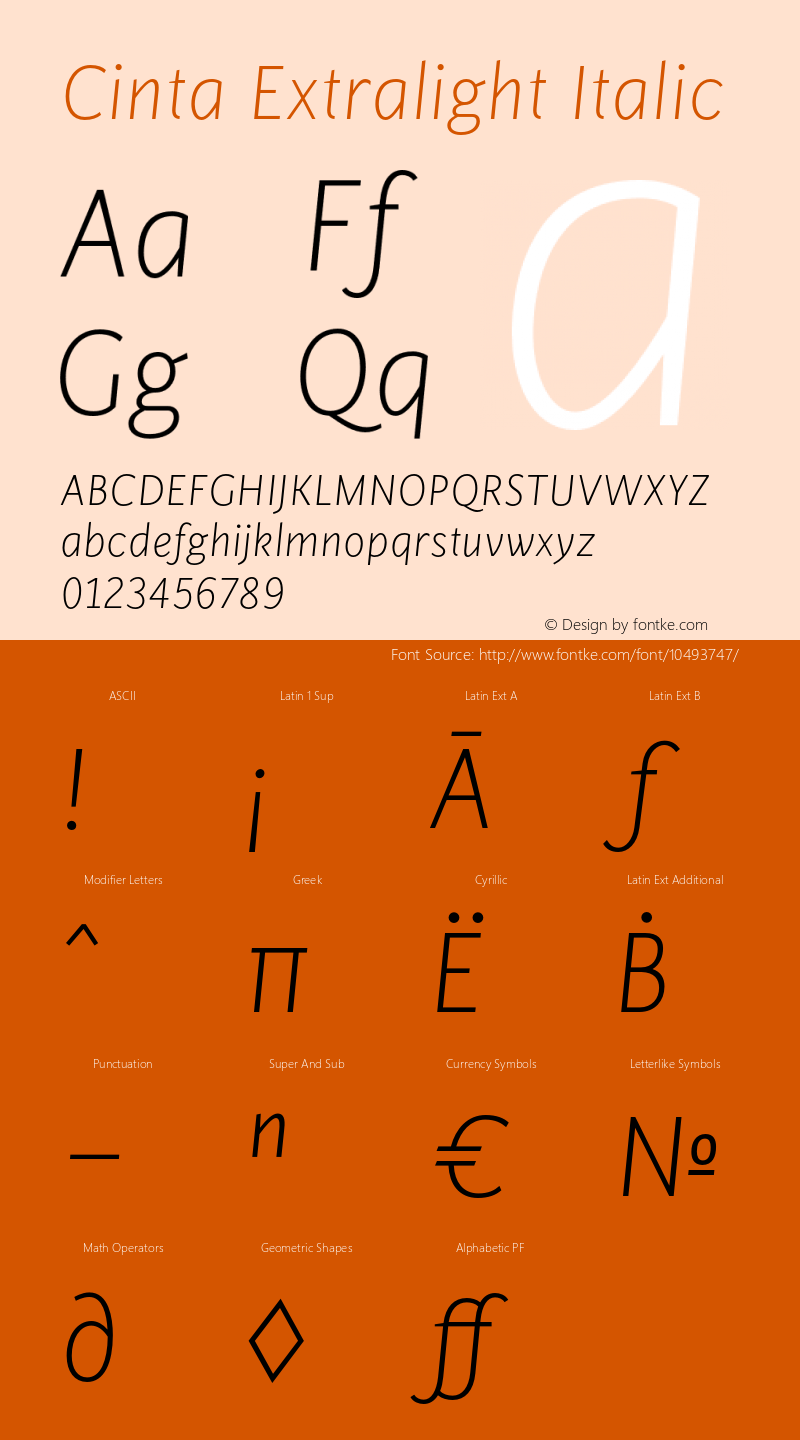 Cinta Extralight Italic Version 1.000 Font Sample