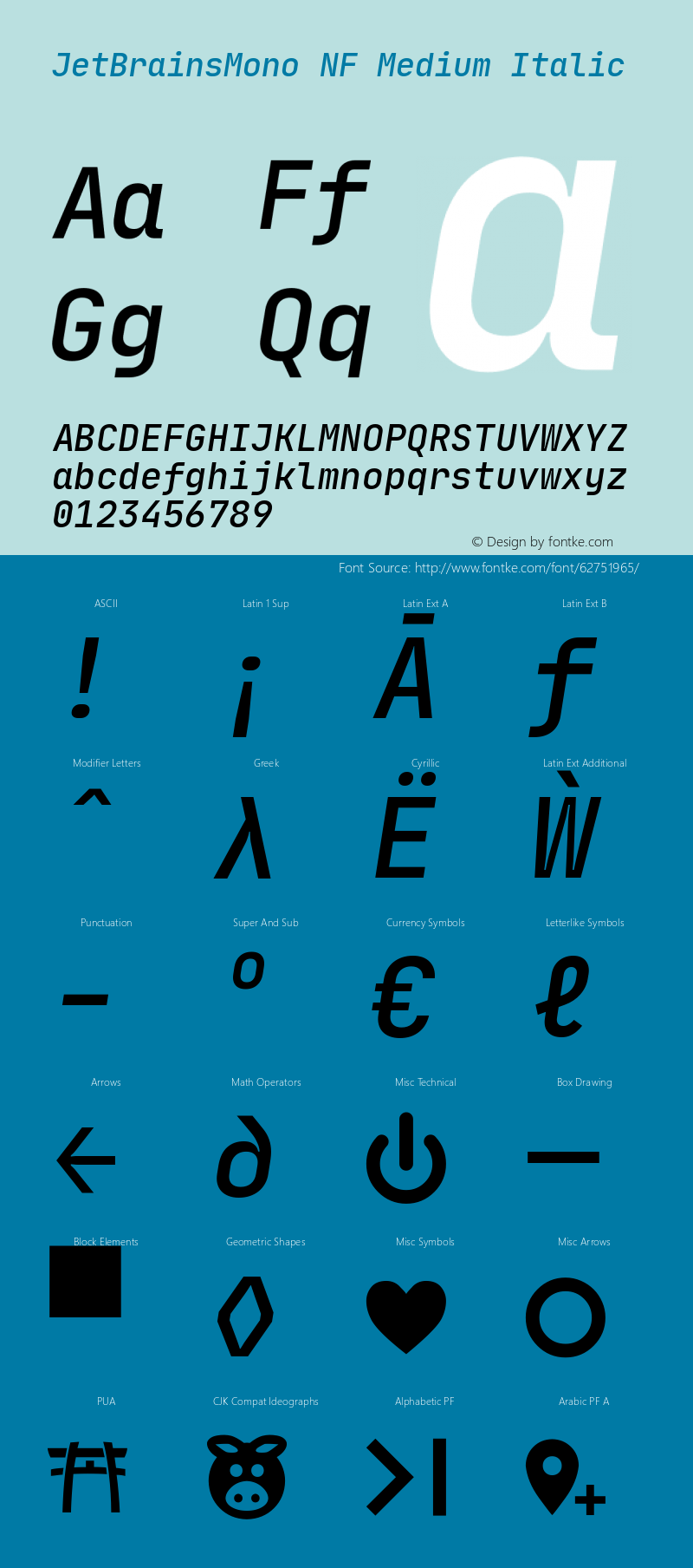 JetBrainsMono NF Italic Version 1.0.3 Font Sample