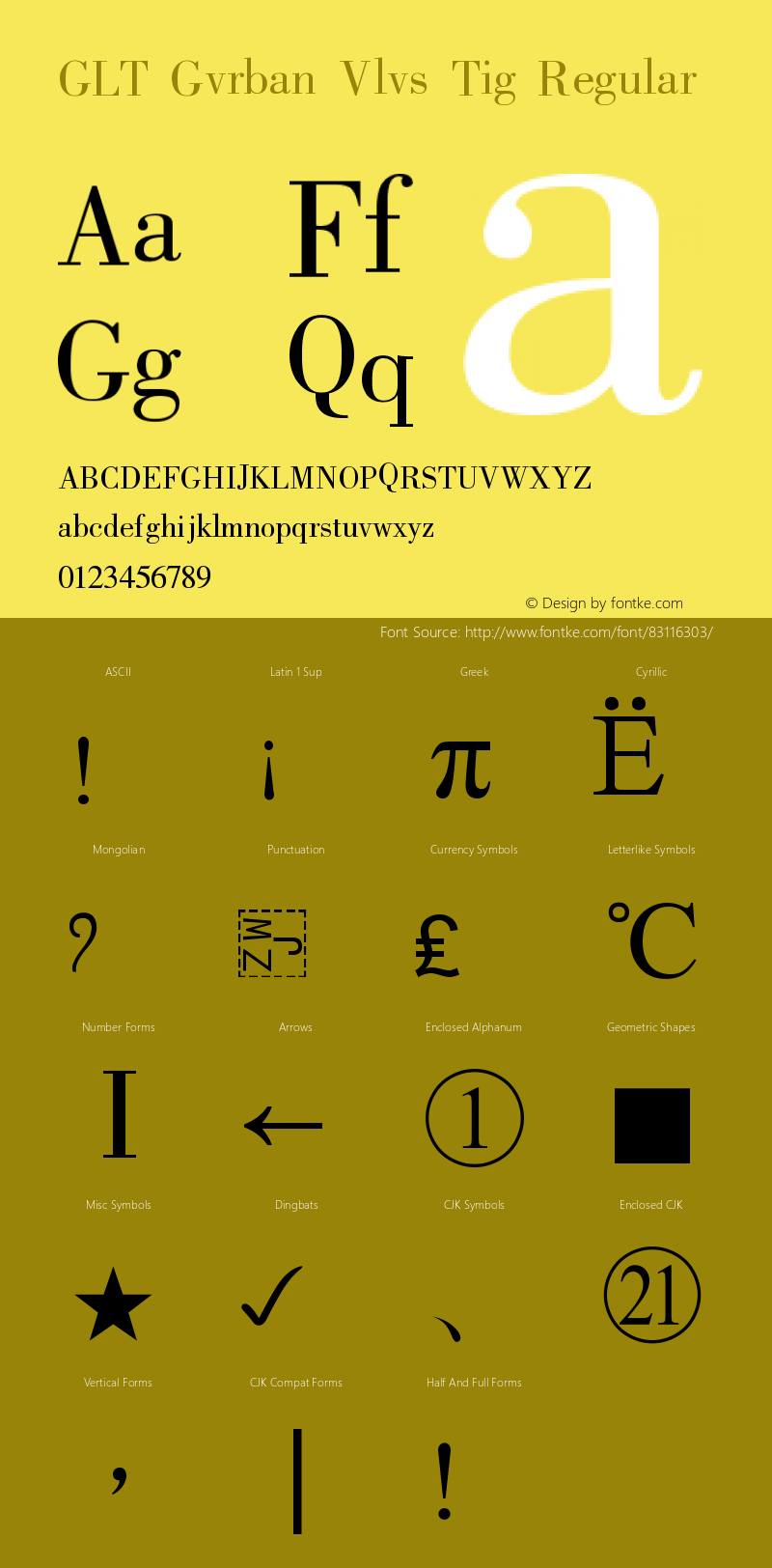 GLT Gvrban Vlvs Tig Version 0.9.14;hotconv 1.0.114;makeotfexe 2.5.65599 Font Sample