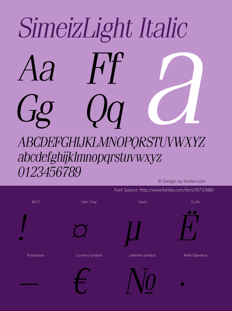 SimeizLight Italic OTF 1.0;PS 1.000;Core 116;AOCW 1.0 161 Font Sample