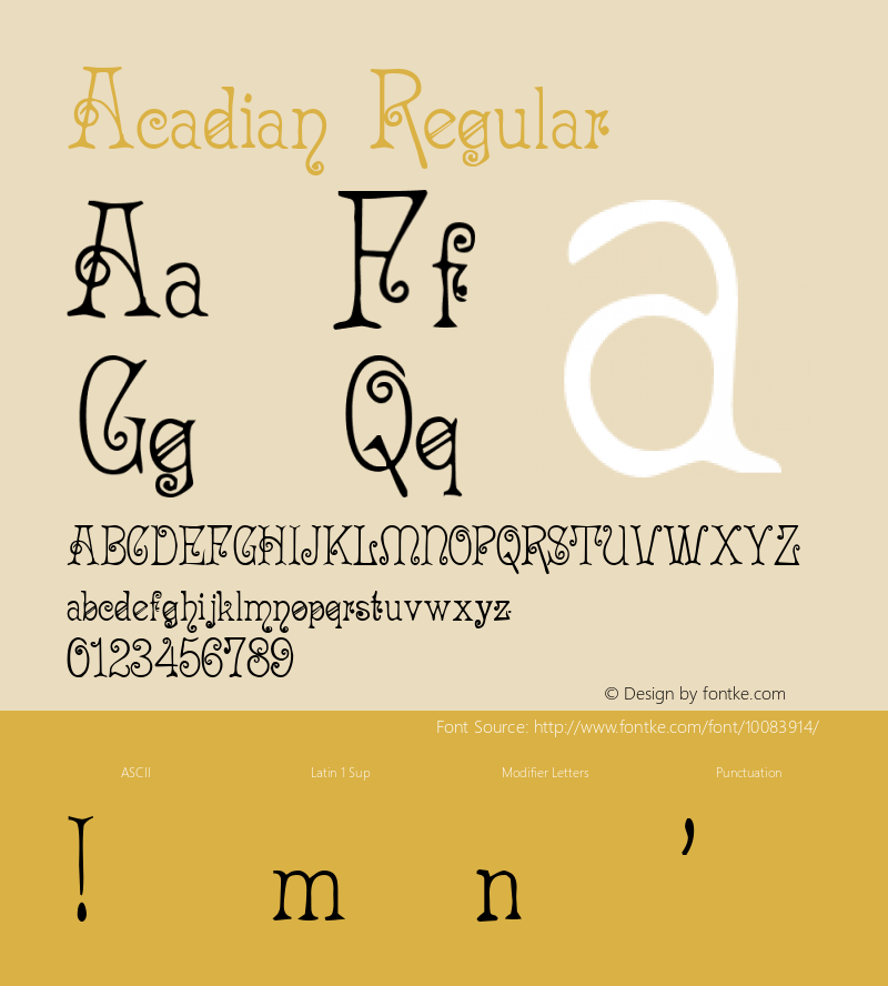 Acadian Regular Altsys Fontographer 4.0.3 10/4/97 Font Sample