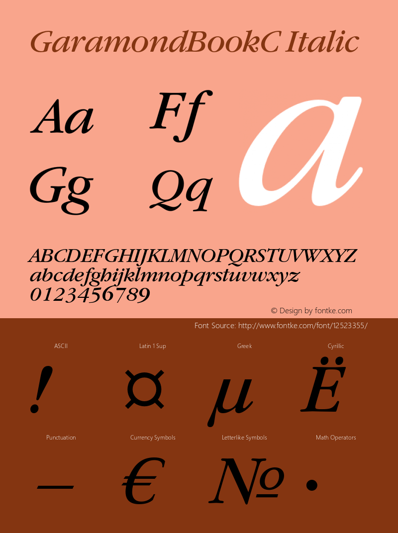 GaramondBookC Italic OTF 1.0;PS 001.000;Core 116;AOCW 1.0 161 Font Sample