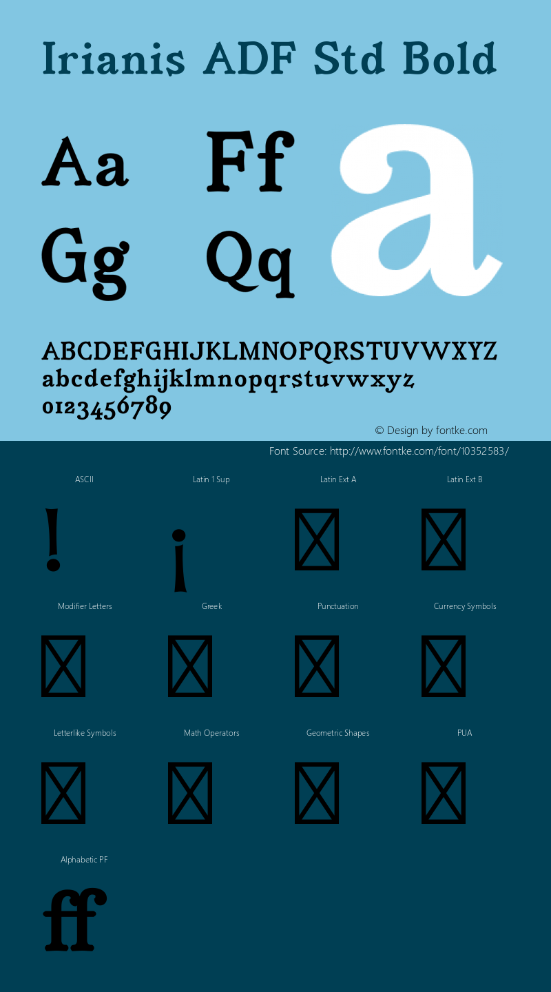 Irianis ADF Std Bold Version 2.001; Font Sample