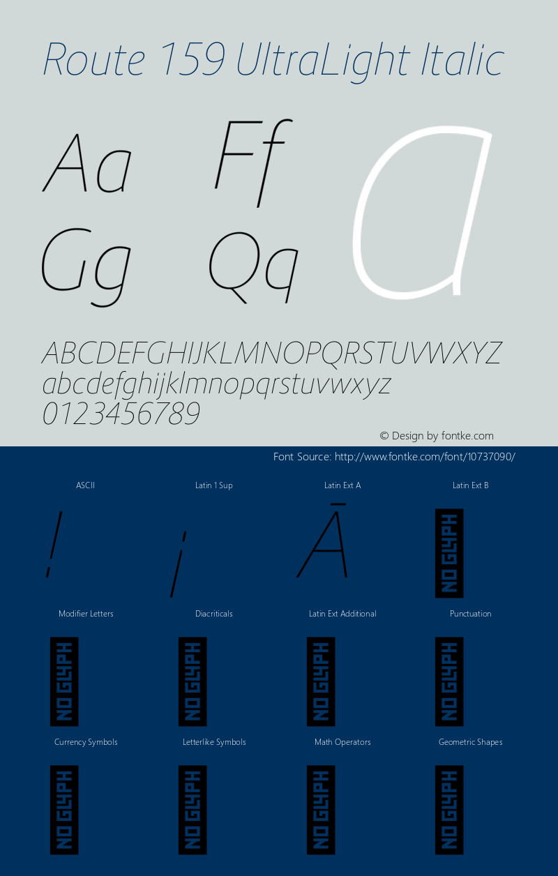 Route 159 UltraLight Italic Version 1.000 Font Sample