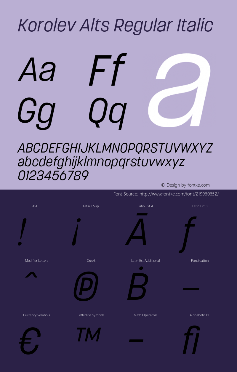 Korolev Alternates Regular Italic Version 8.000;FEAKit 1.0图片样张