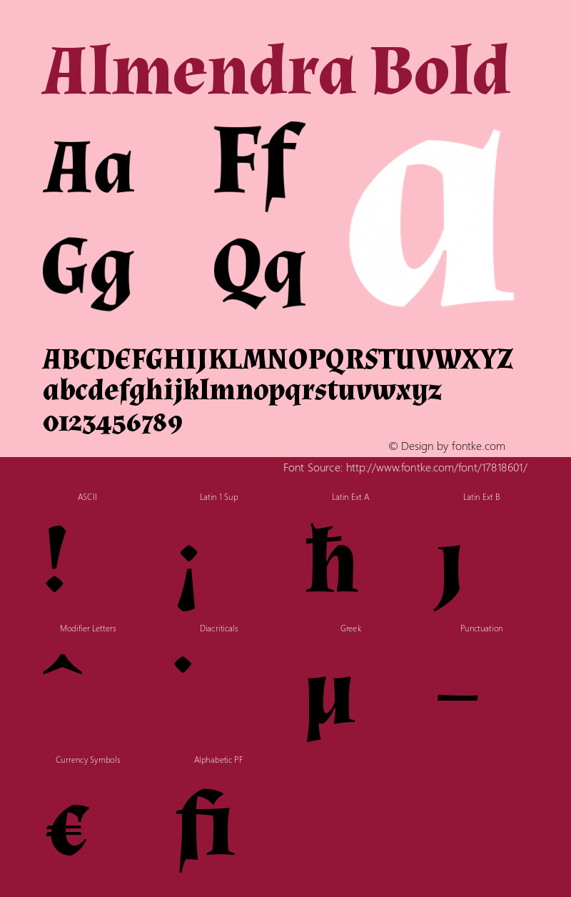 Almendra Bold Version 1.003 Font Sample