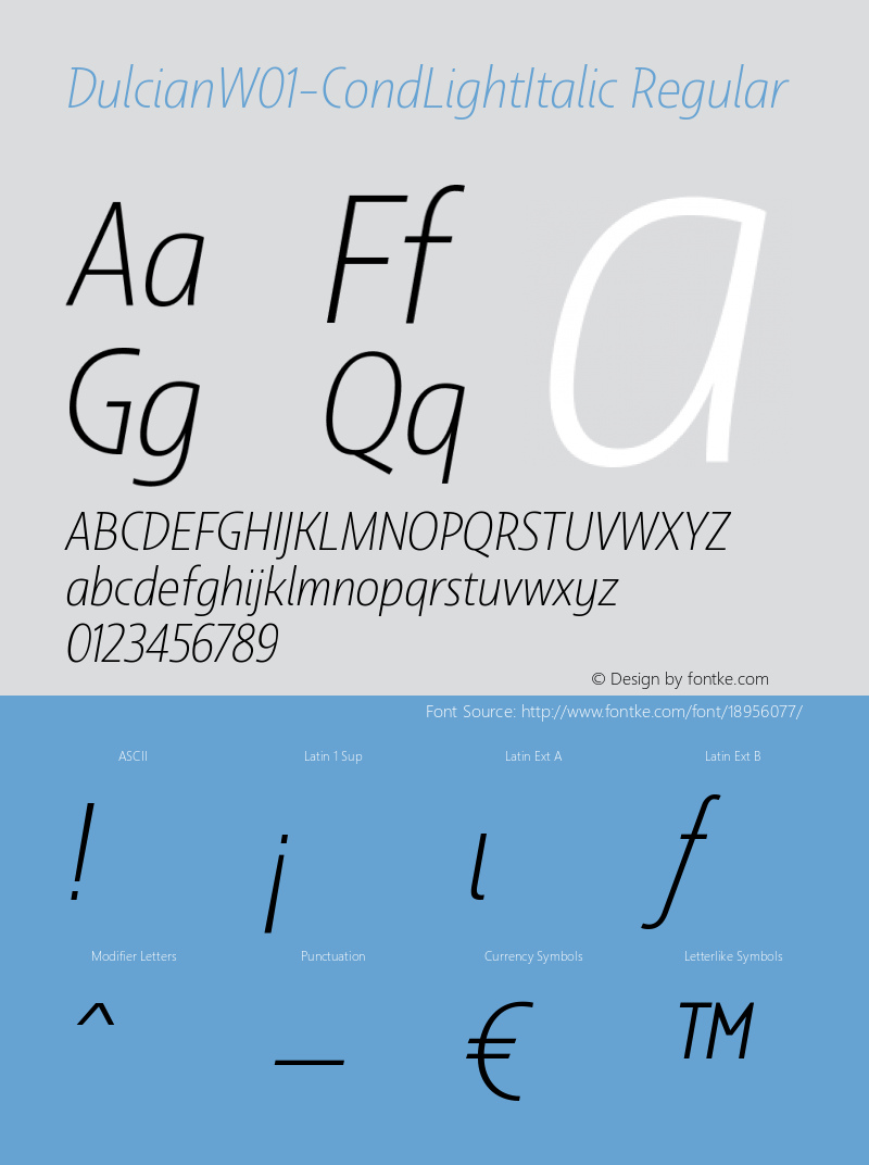 DulcianW01-CondLightItalic Regular Version 1.00 Font Sample