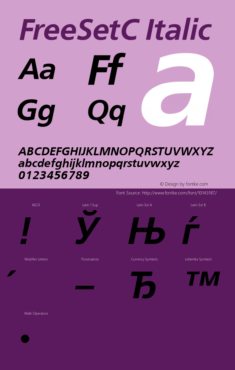 FreeSetC Italic Version 001.000 Font Sample