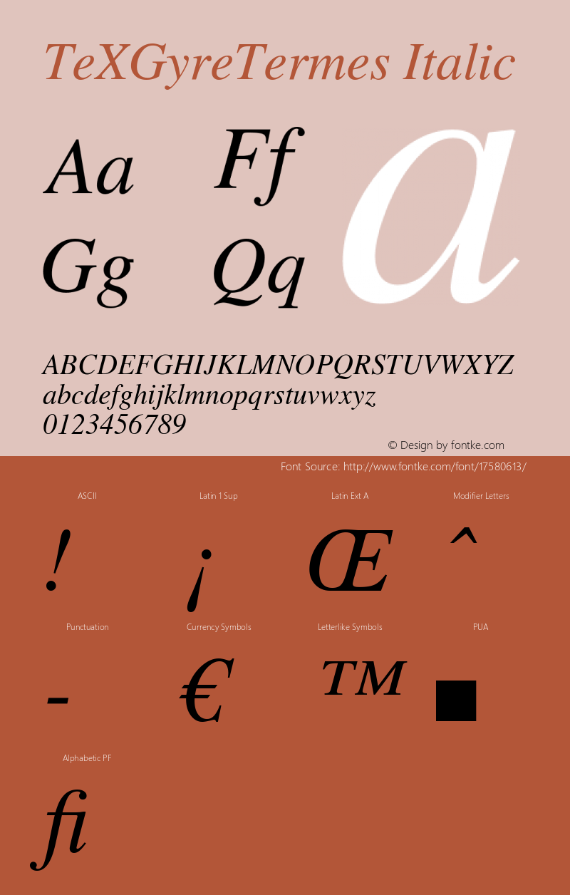 TeXGyreTermes Italic Version 1.103;PS 1.103;hotconv 1.0.49;makeotf.lib2.0.14853 Font Sample