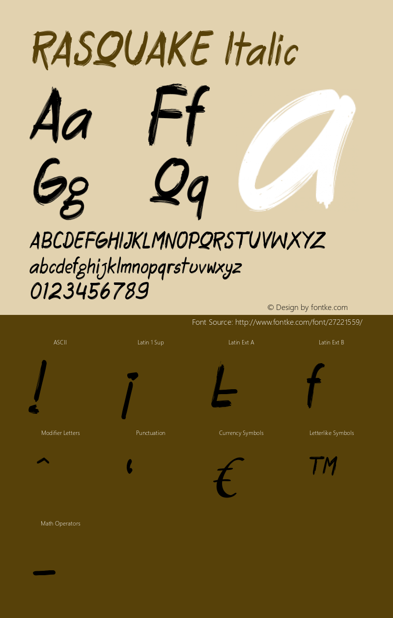 RASQUAKE Italic Version 1.000 Font Sample