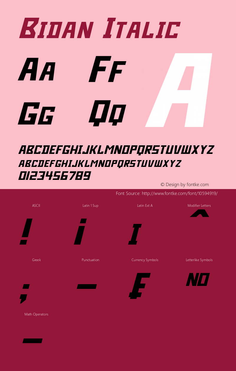 Bidan Italic Version 1.10 September 15, 2014 Font Sample