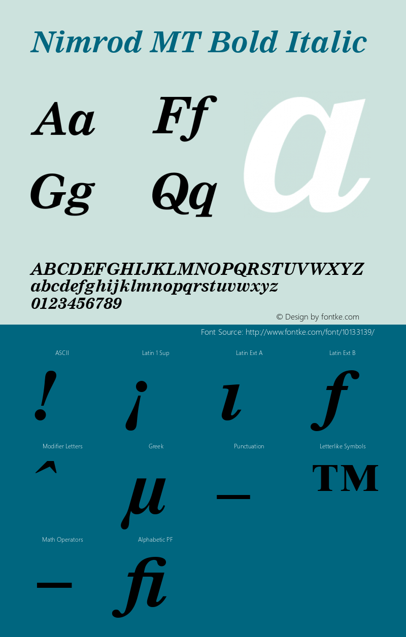 Nimrod MT Bold Italic 001.003 Font Sample