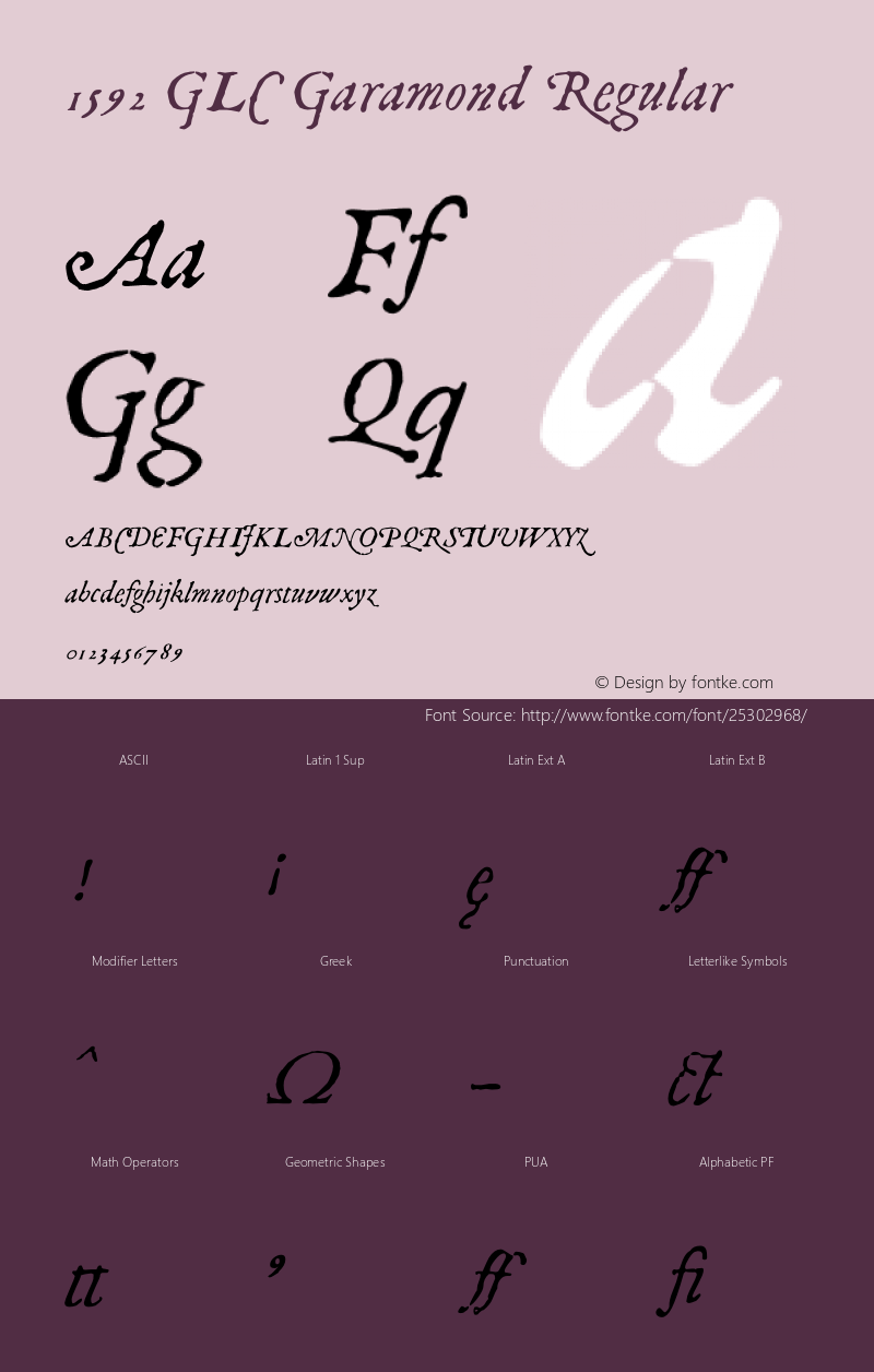 1592 GLC Garamond W00 Italic Version 1.10 Font Sample
