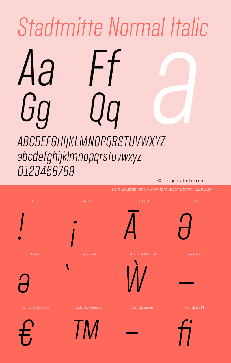 Stadtmitte Normal Italic Version 1.000;hotconv 1.0.109;makeotfexe 2.5.65596 Font Sample