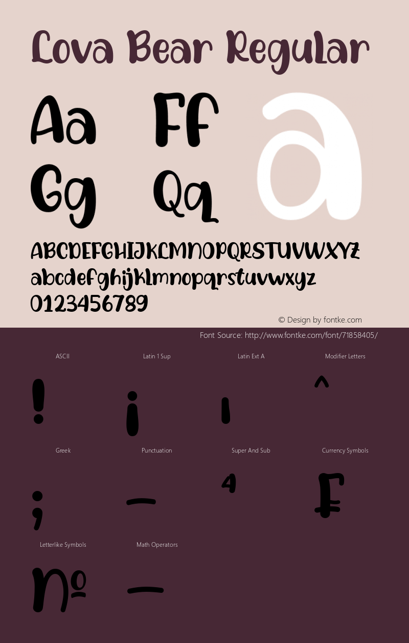 Lova Bear Version 1.00;January 22, 2020 Font Sample