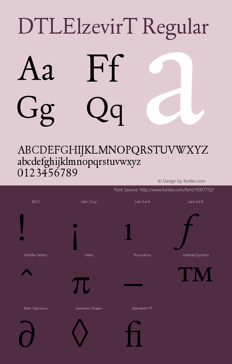 DTLElzevirT Regular Version 001.000 Font Sample