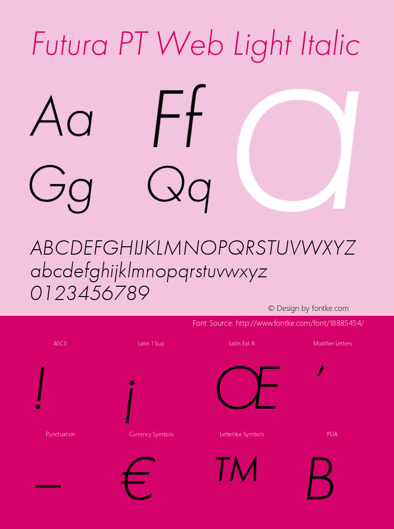 Futura PT Web Light Italic Version 1.001W Font Sample