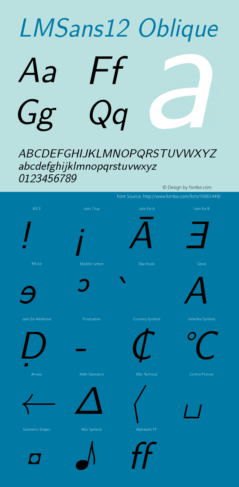 LMSans12 Oblique Version 2.004 Font Sample