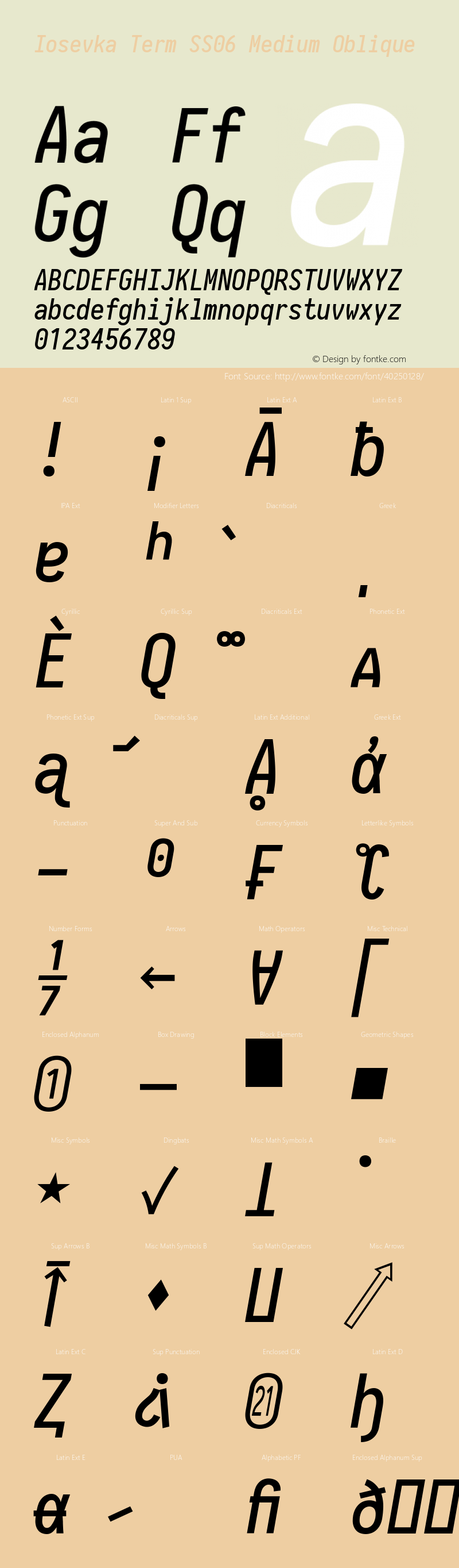 Iosevka Term SS06 Medium Oblique 2.3.0 Font Sample