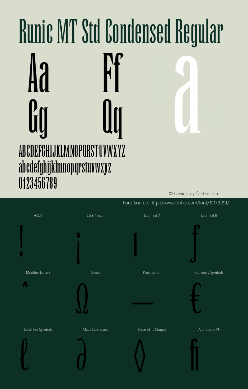 Runic MT Std Condensed Regular Version 1.047;PS 001.000;Core 1.0.38;makeotf.lib1.6.5960 Font Sample