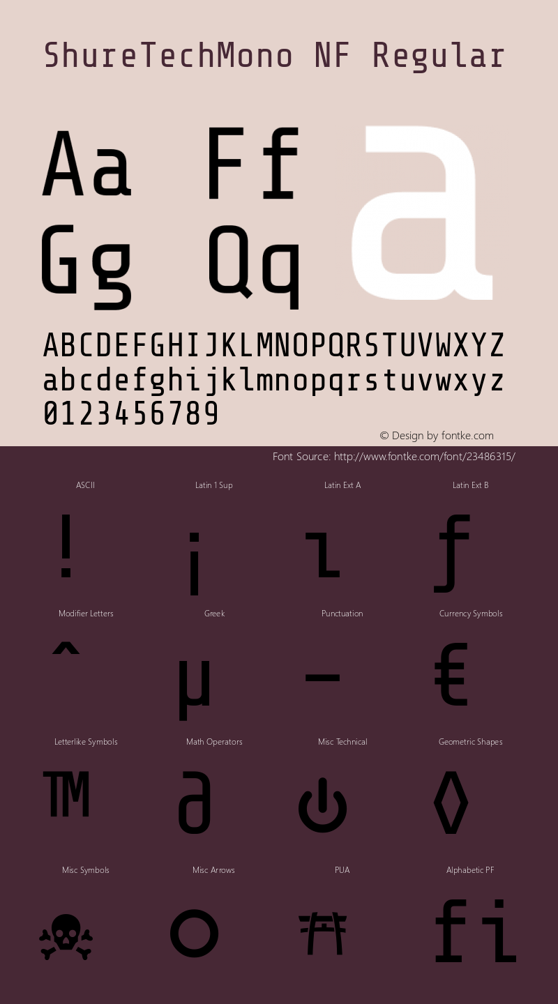 Shure Tech Mono Nerd Font Complete Mono Windows Compatible Version 1.003 Font Sample