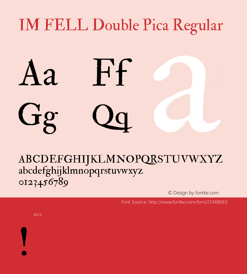 IMFELLDoublePica Version 1.0 Font Sample