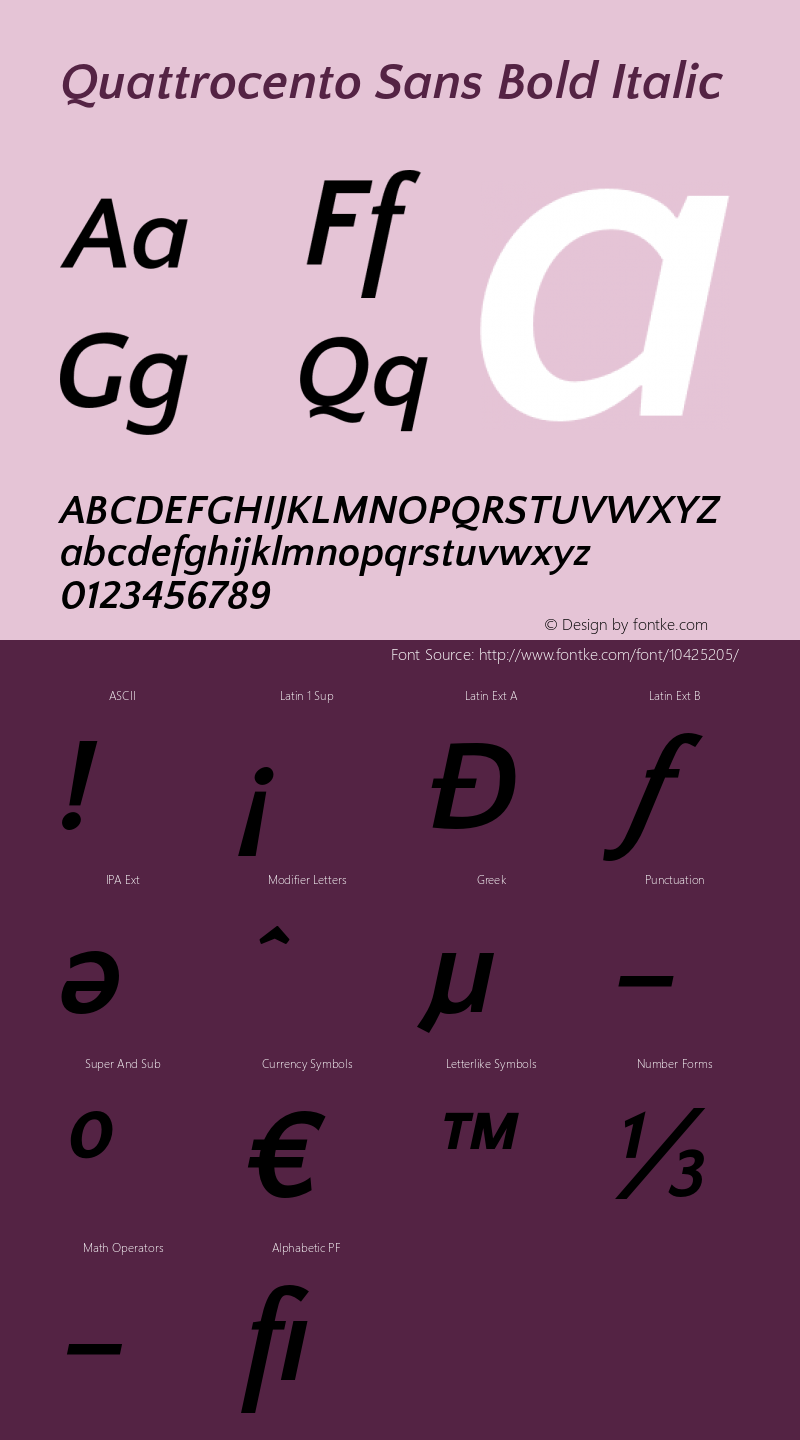 Quattrocento Sans Bold Italic Version 2.000 Font Sample