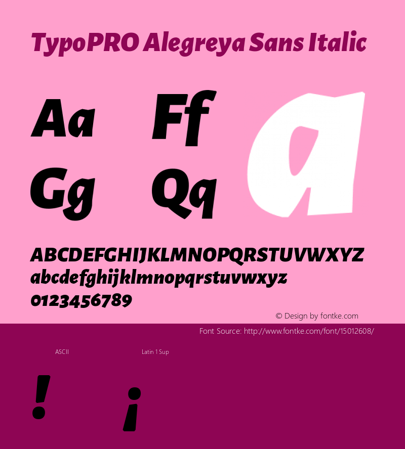 TypoPRO Alegreya Sans Italic Version 1.000;PS 001.000;hotconv 1.0.70;makeotf.lib2.5.58329 DEVELOPMENT Font Sample