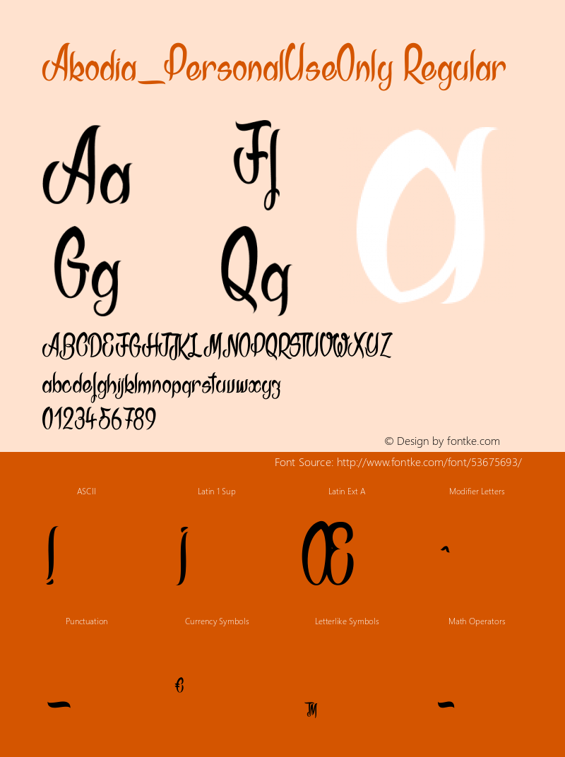 Akodia_PersonalUseOnly Version 1.000 2019 initial release Font Sample