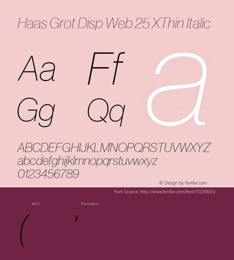 Haas Grot Disp Web 25 XThin Italic Version 001.000 2011 Font Sample