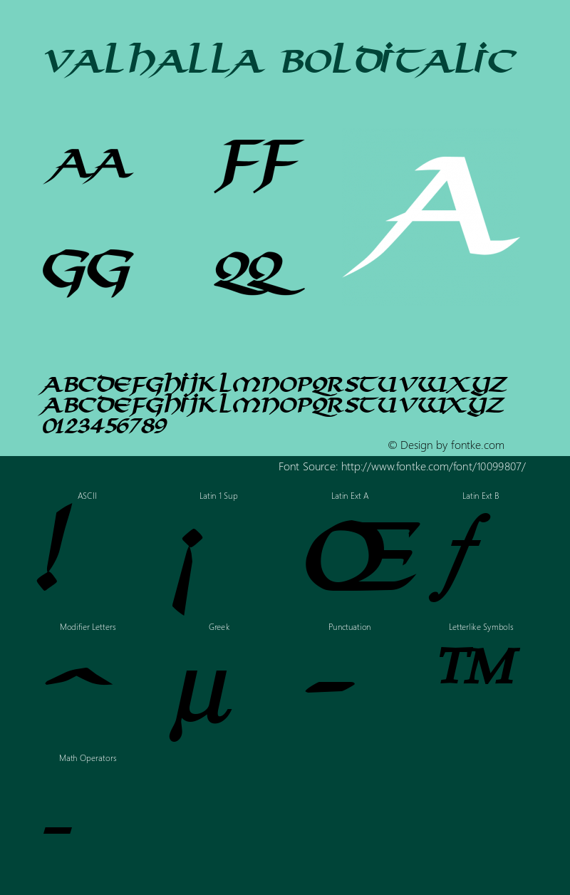 Valhalla BoldItalic Altsys Fontographer 4.1 1/10/95 Font Sample