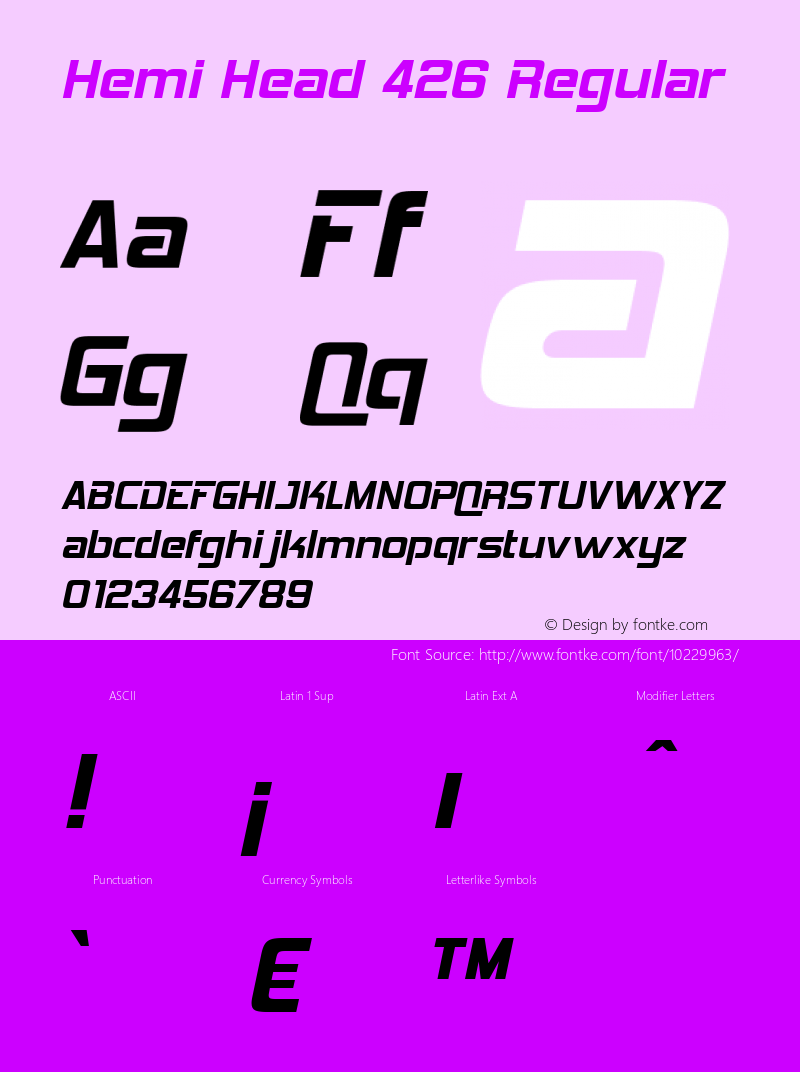 Hemi Head 426 Regular Version 3.100 2004 Font Sample