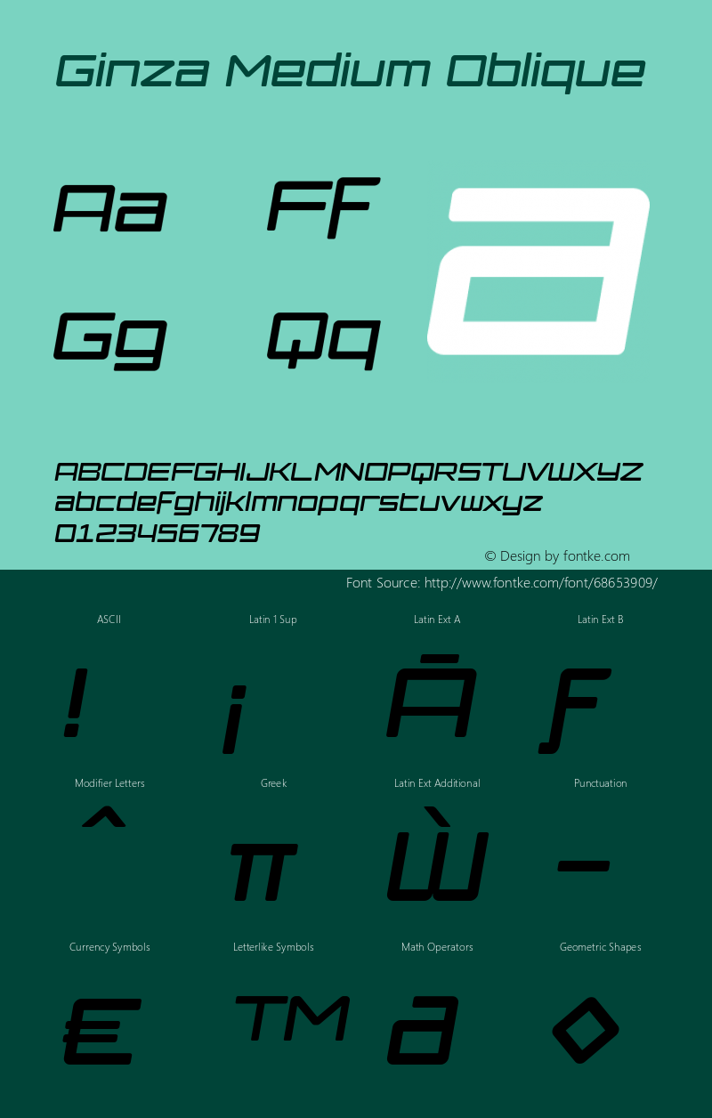 Ginza-MediumOblique Version 1.000 2008 initial release Font Sample