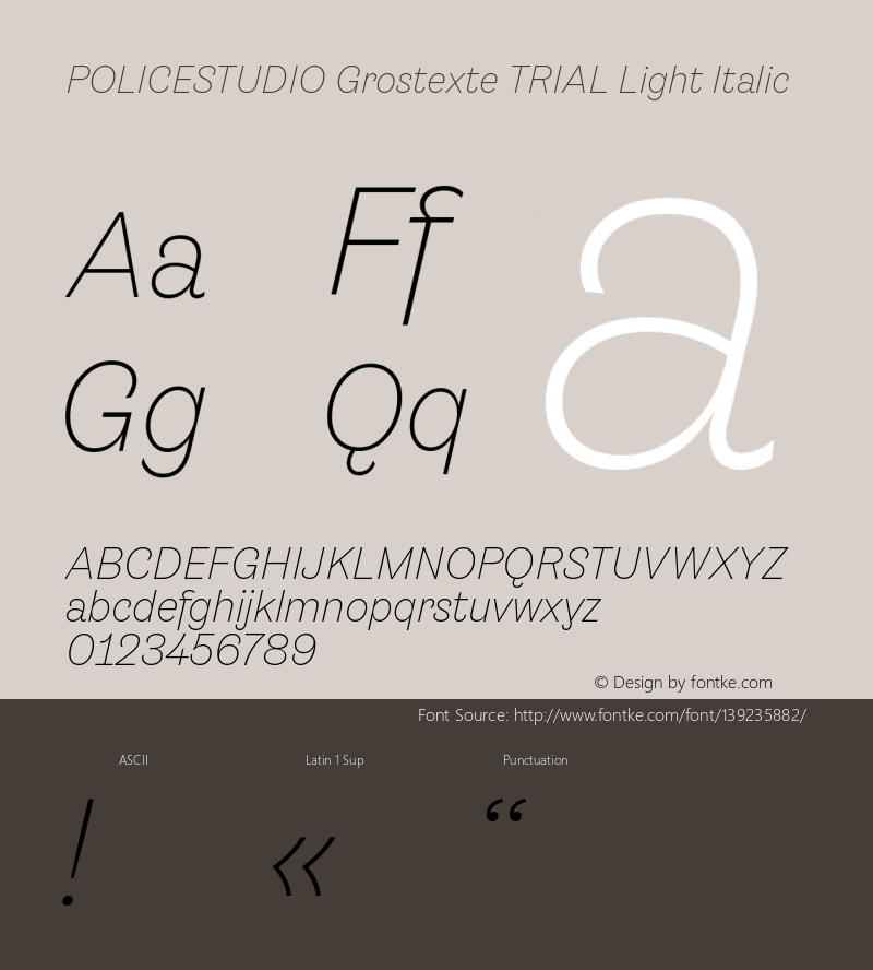 POLICESTUDIO Grostexte TRIAL Light Italic Version 1.000;PS 001.000;hotconv 1.0.88;makeotf.lib2.5.64775 Font Sample