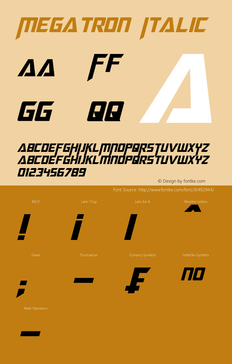 Megatron Italic Version 3.00 - July 16, 2013 Font Sample
