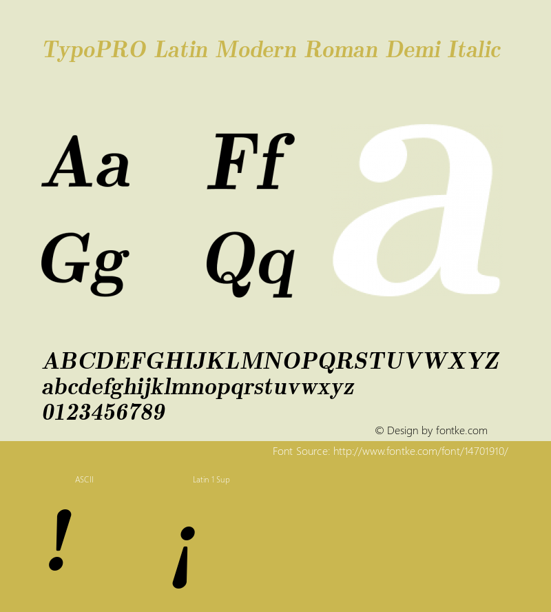 TypoPRO Latin Modern Roman Demi Italic Version 2.004;PS 2.004;hotconv 1.0.49;makeotf.lib2.0.14853 Font Sample