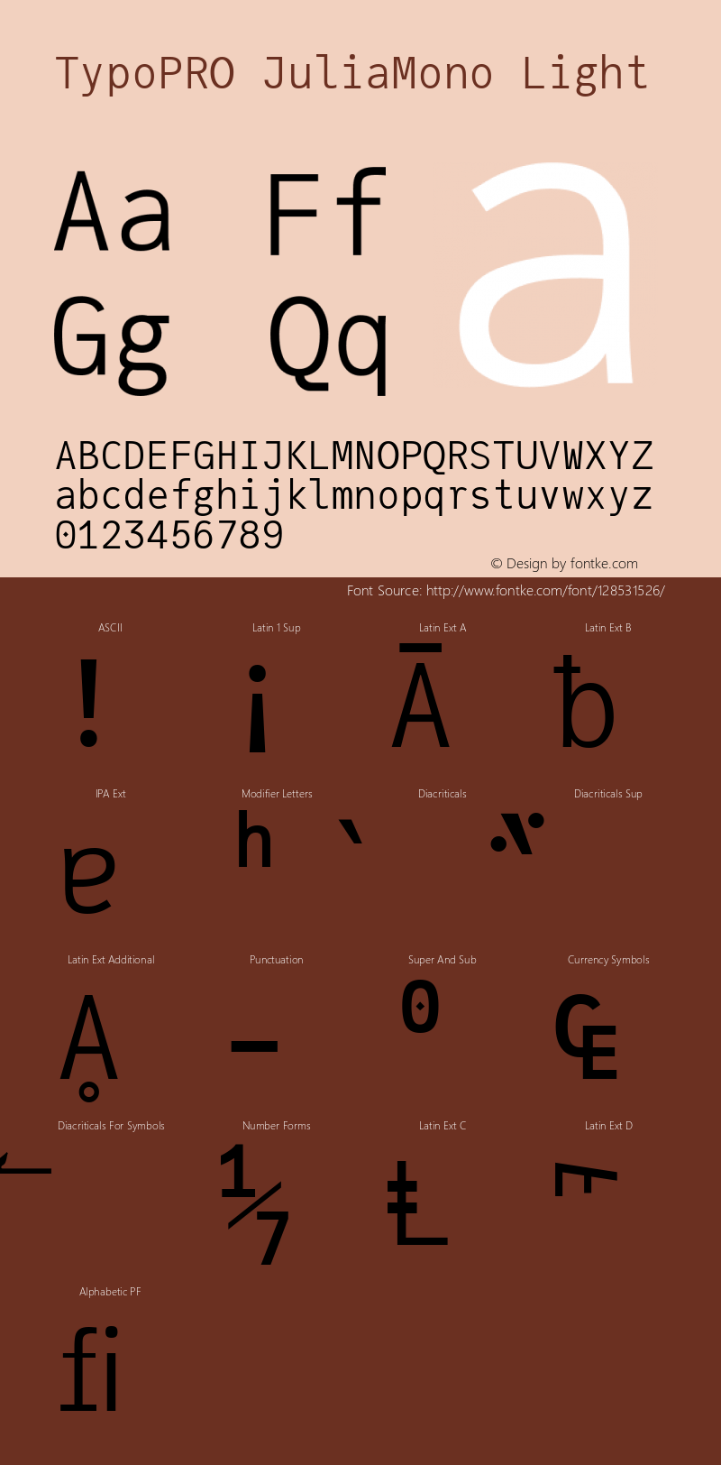 TypoPRO JuliaMono Light Version 0.018; ttfautohint (v1.8) Font Sample