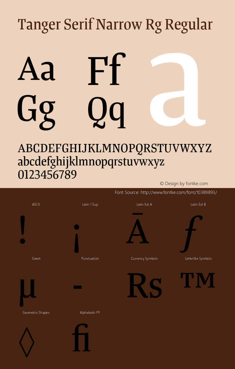 Tanger Serif Narrow Rg Regular Version 2.006 Font Sample